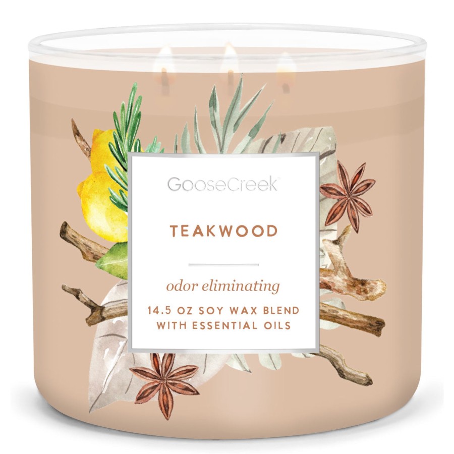 Candles Teakwood Fragrance | Odor Eliminating - Teakwood Large 3-Wick Candle