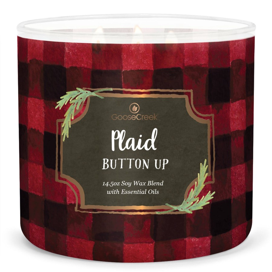 Candles Plaid Button-up | Plaid Button-Up Large 3-Wick Candle