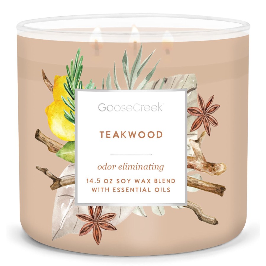 Candles Teakwood Fragrance | Odor Eliminating - Teakwood Large 3-Wick Candle