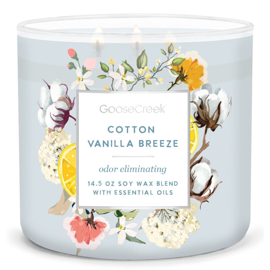 Candles Cotton Vanilla Breeze | Odor Eliminating - Cotton Vanilla Breeze Large 3-Wick Candle