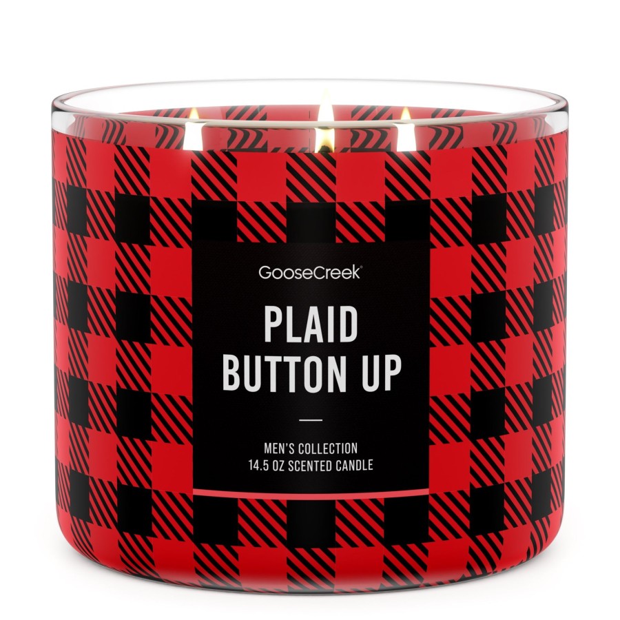 Candles Plaid Button-up | Plaid Button-Up Large 3-Wick Candle