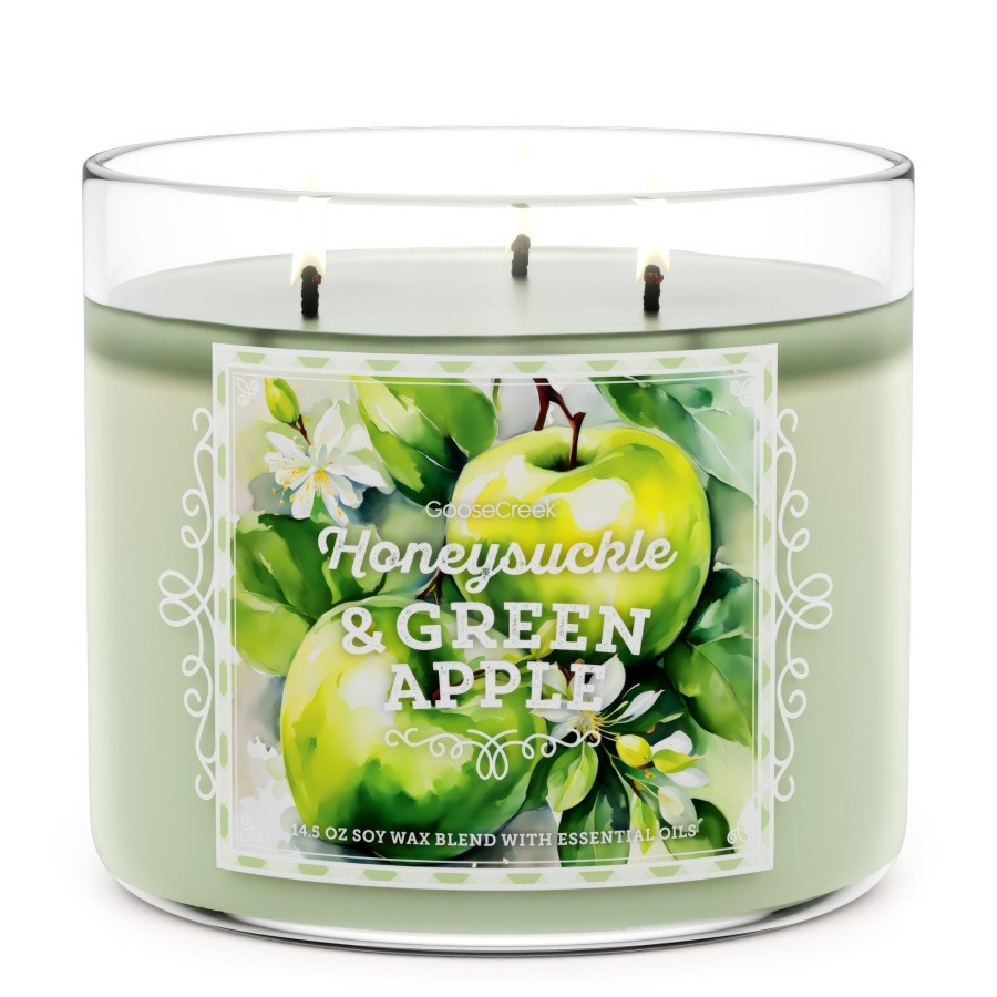 Candles Honeysuckle u0026 Green Apple | Honeysuckle & Green Apple Large 3-Wick Candle